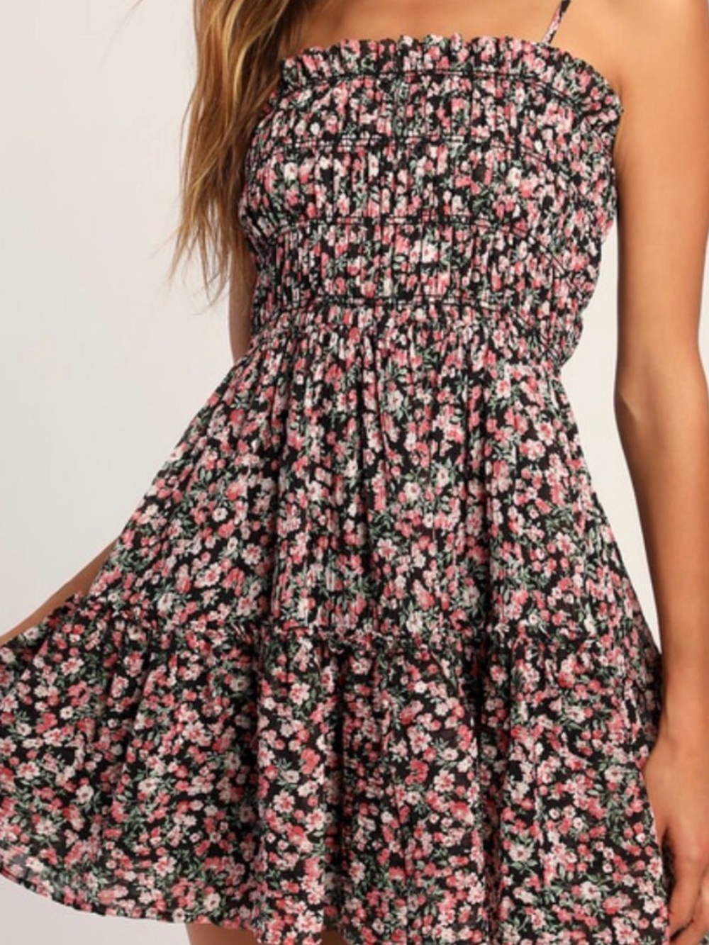 Lulus Petal Perfection Smocked Tiered Floral Mini Dress
